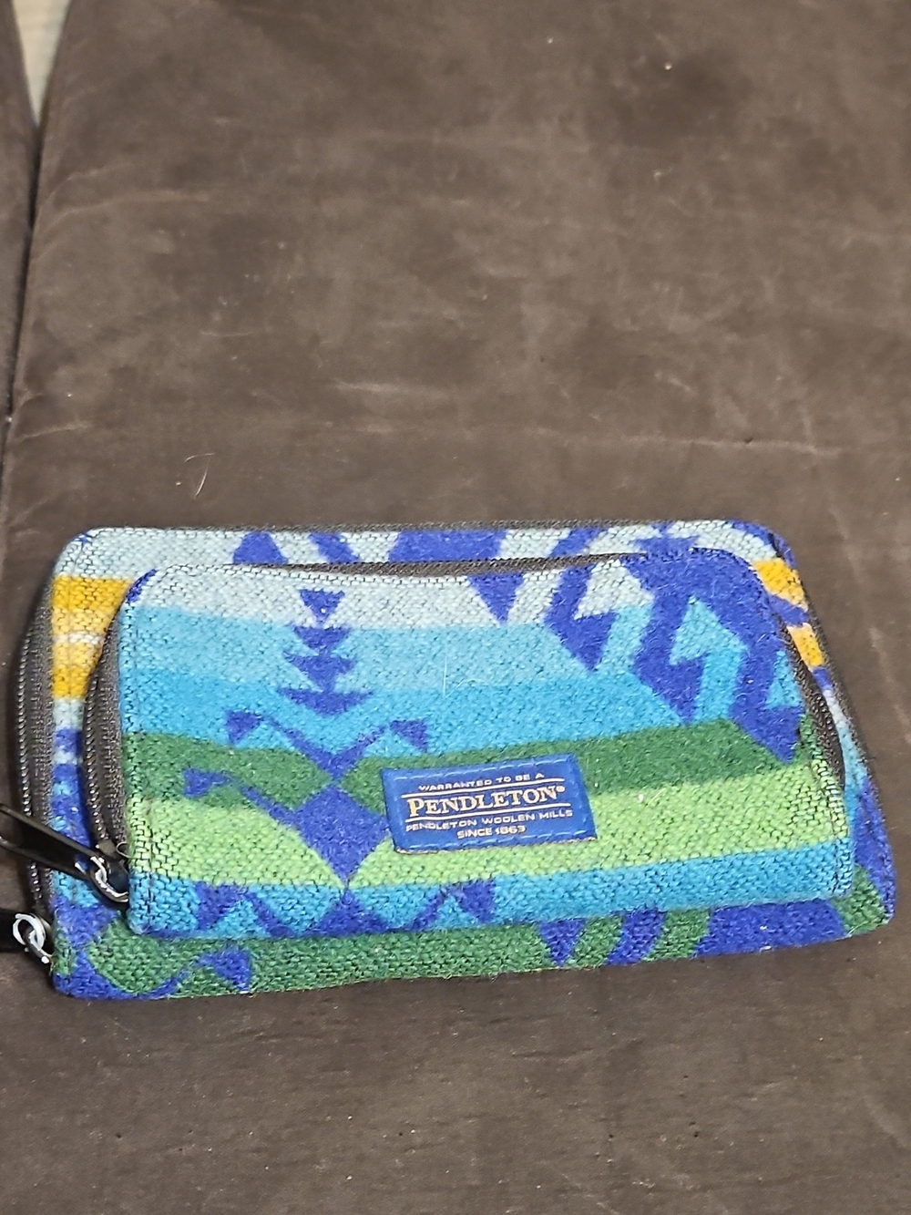 Pendleton Blue, Green & Yellow Patterned Wool Zip Wallet